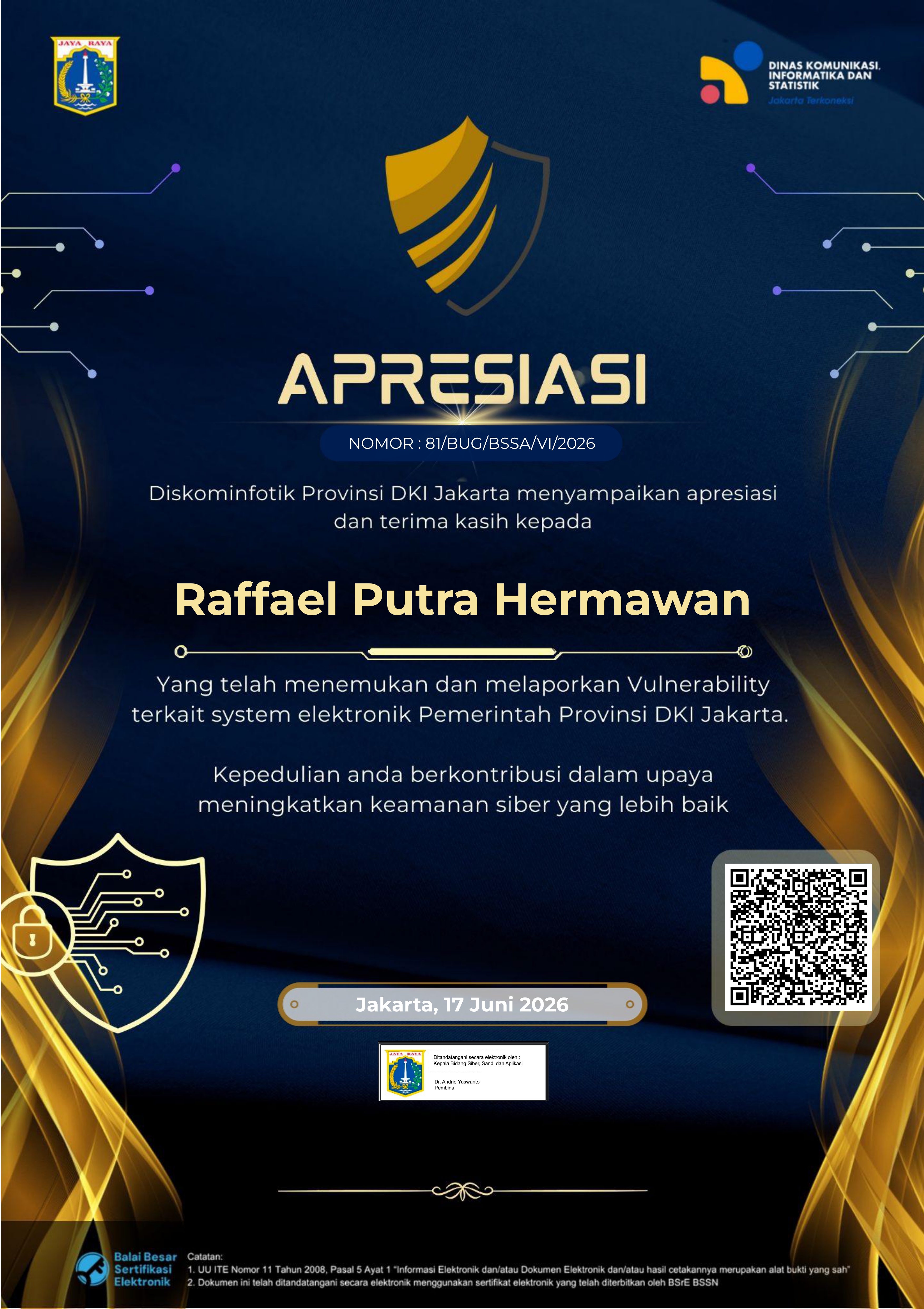 Appreciation Certificate by DKI Jakarta Provincial Government