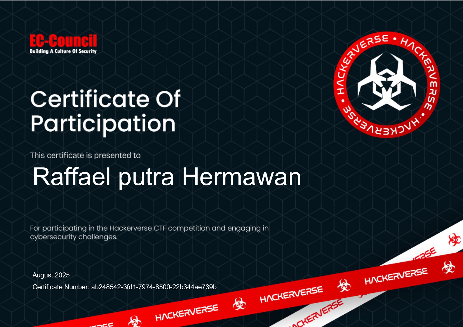 Certificate of Participation by HackerVerse EC-COUNCIL